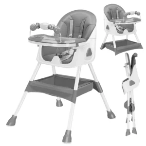 Foldable Baby High Chair with Large Antislip Pad & Toy Rack